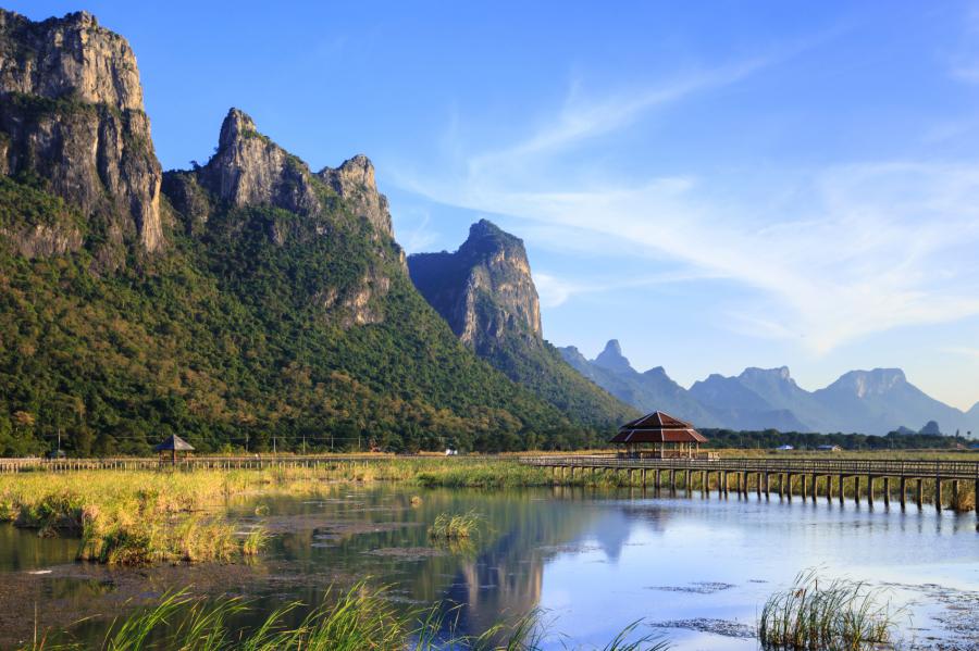 Freshwater marsh boardwalk on the west side of Khao Sam Roi Yot mountains