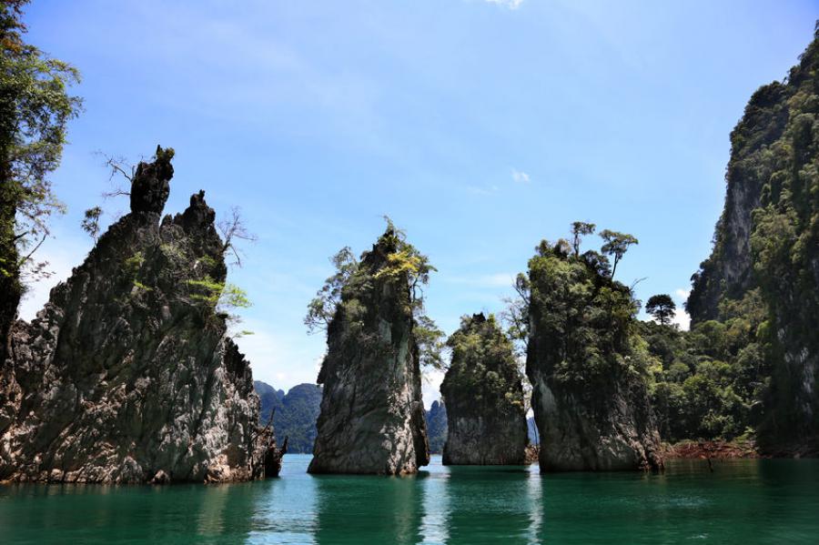 Views of the limestone karsts in and around lake
