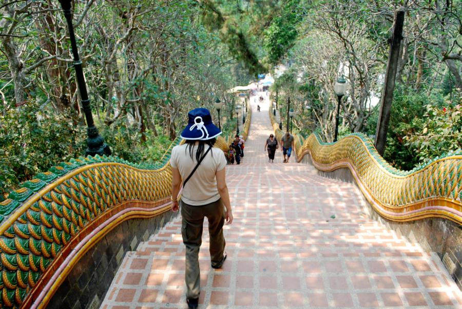 The steep stairway up to Doi Suthep Temple