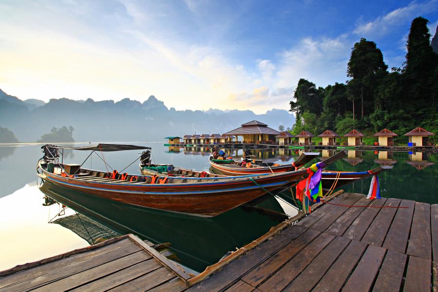 Floating resorts in Cheow Lan Lake