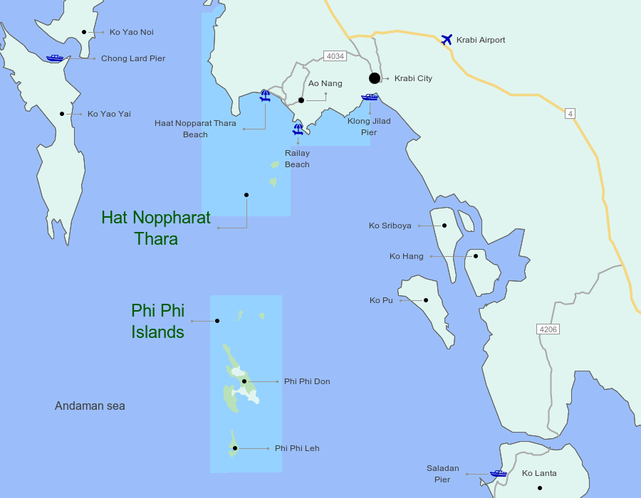 Map of Hat Noppharat Thara – Mu Ko Phi Phi National Park