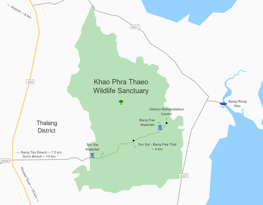 Map of Khao Phra Thaeo Wildlife Sanctuary