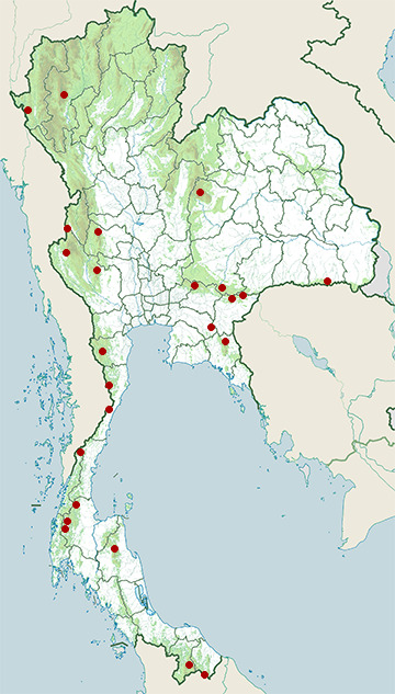 Distribution map of Clouded leopard, Neofelis nebulosa in Thailand