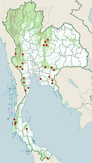 Distribution map of Sambar deer, Rusa unicolor in Thailand