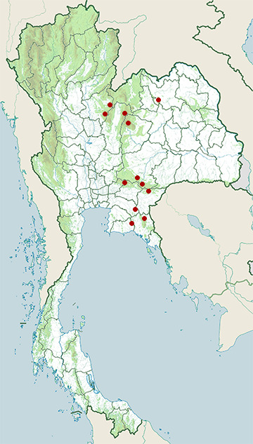 Distribution map of Siamese fireback, Lophura diardi in Thailand