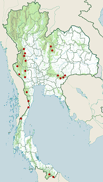 Distribution map of Tiger, Panthera tigris in Thailand